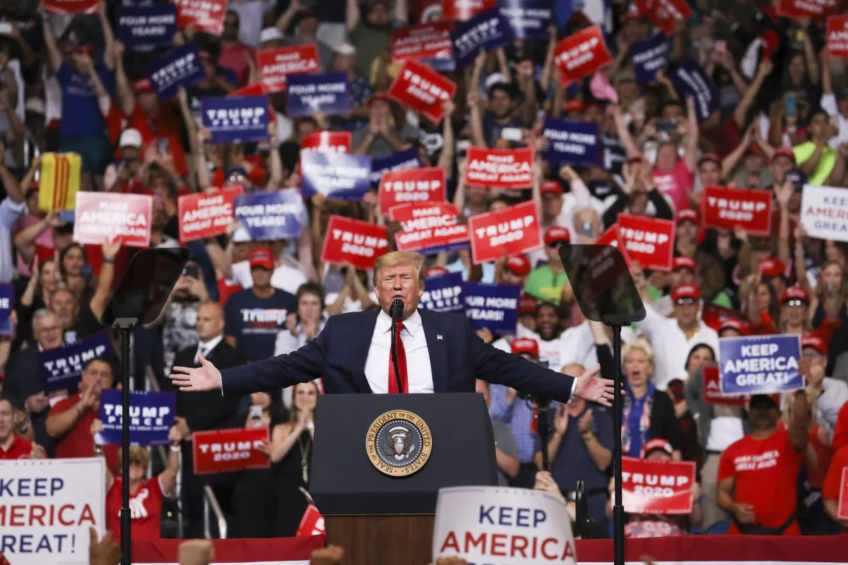 President Donald Trump at his 2020 re-election event in Orlando, Fla., on June 18, 2019. (Charlotte Cuthbertson/The Epoch Times)