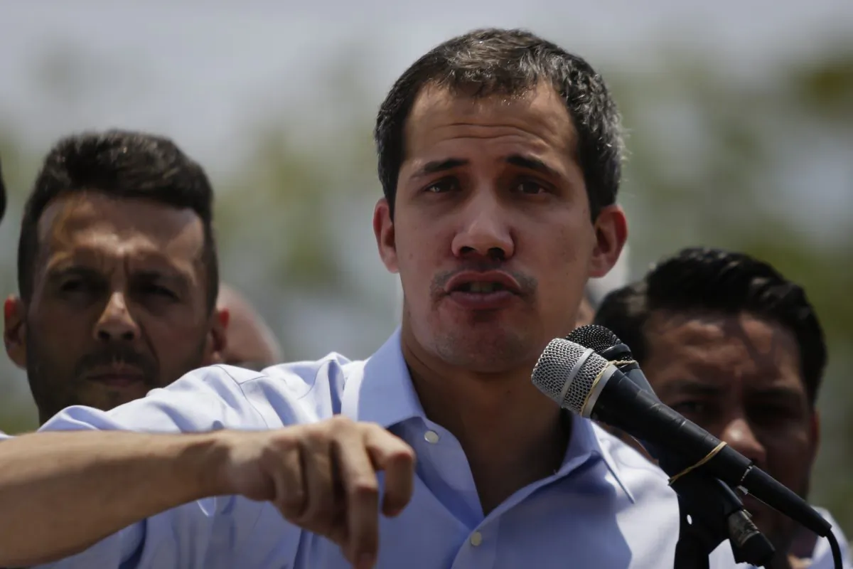 Venezuelan interim president Juan Guaidó, during a rally as part of Operacion Libertad in Guatire, Venezuela on May 18, 2019.  Eva Marie Uzcategui/Getty Images