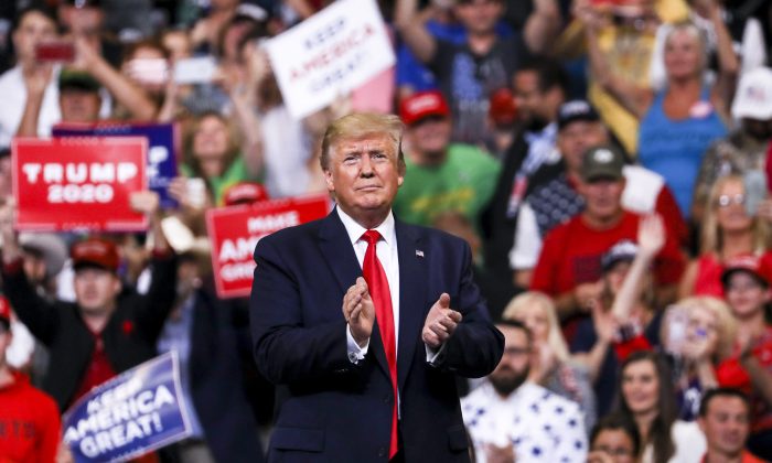 President Donald Trump during his 2020 re-election event in Orlando, Fla., on June 18, 2019. (Charlotte Cuthbertson/The Epoch Times)