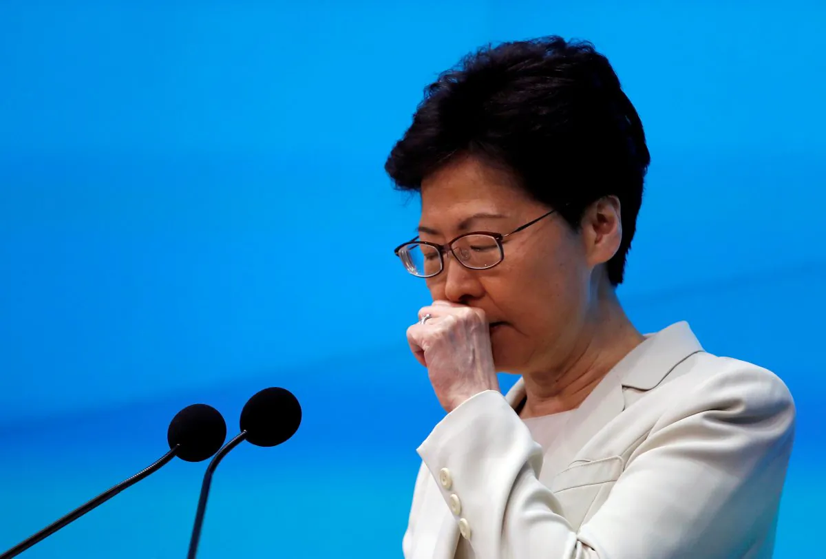 Hong Kong Chief Executive Carrie Lam attends a news conference in Hong Kong, China, June 18, 2019. (Reuters/Tyrone Siu/File Photo)