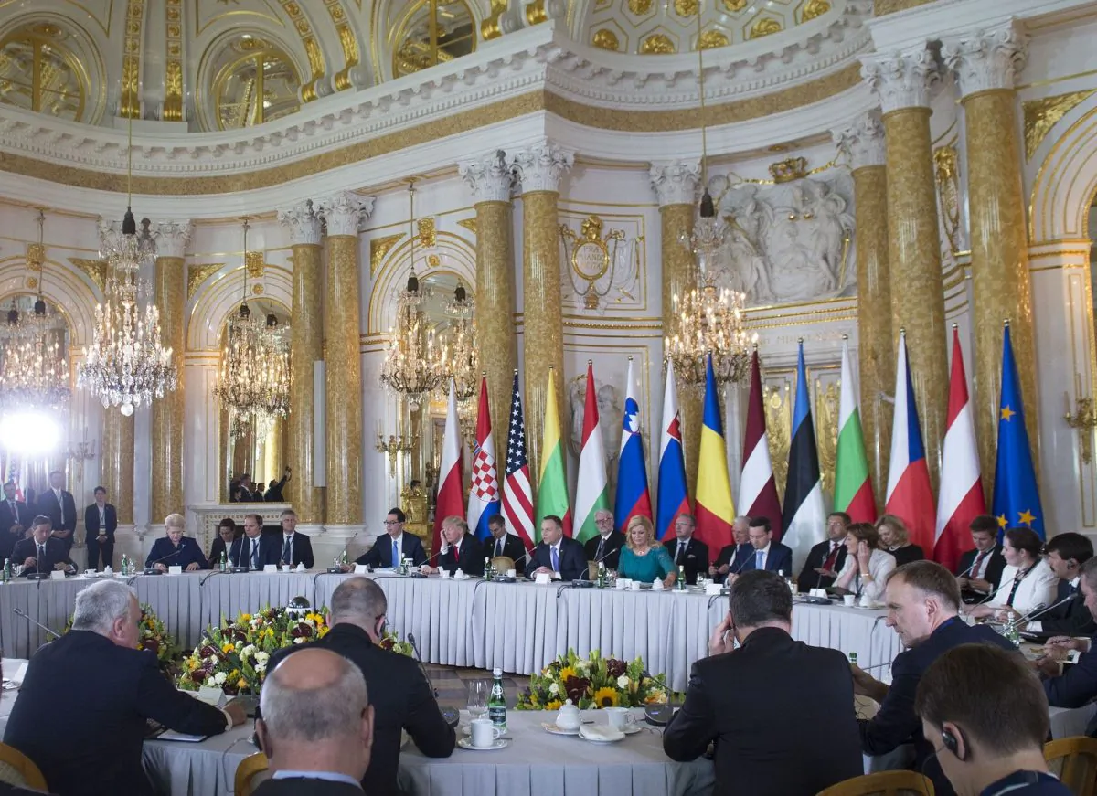 U.S. President Donald Trump and other leaders attend the Three Seas Initiative Summit of Eastern European countries at the Royal Castle in Warsaw, Poland, on July 6, 2017. (SAUL LOEB/AFP/Getty Images)
