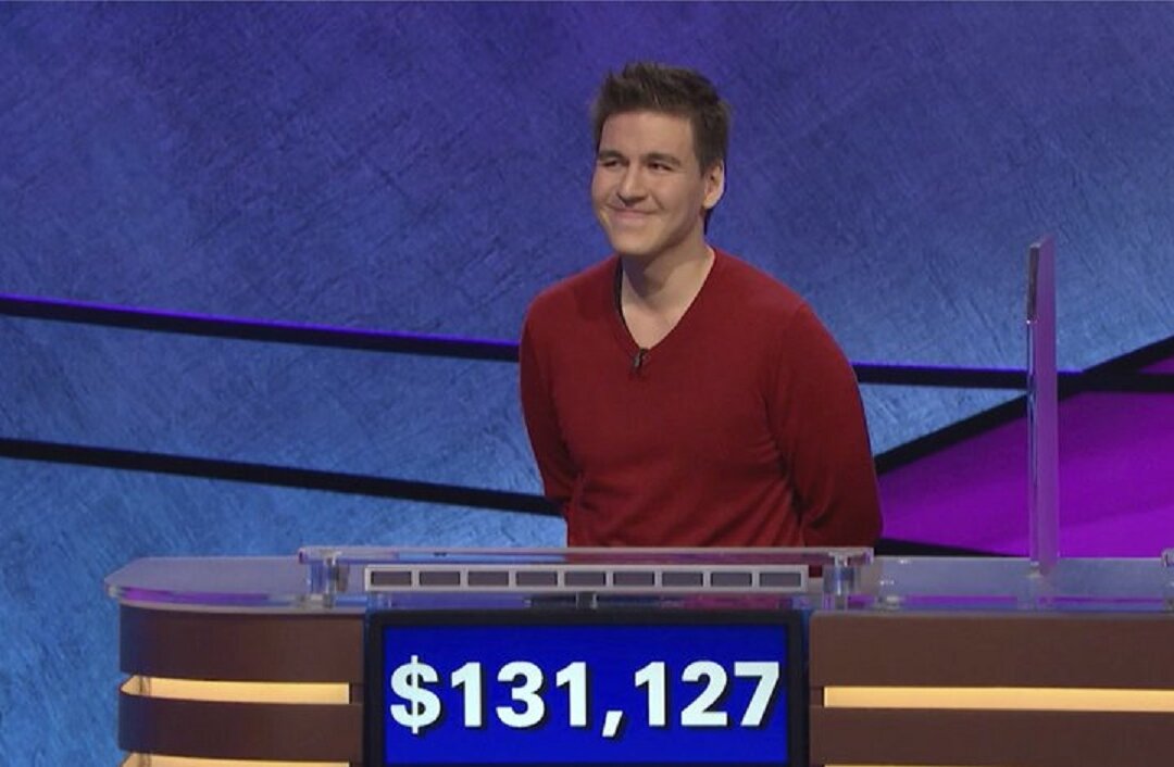 Shows "Jeopardy!" contestant James Holzhauer on an episode that aired on April 17, 2019. (Jeopardy Productions, Inc. via AP)