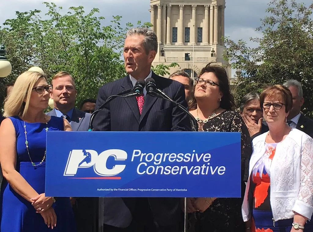 Manitoba Premier Brian Pallister makes an announcement in Winnipeg on June 19, 2019. Pallister says he is moving up the next provincial election by more than a year. (Steve Lambert/The Canadian Press)