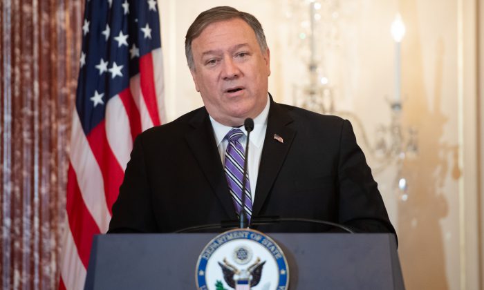 Secretary of State Mike Pompeo speaks during the release of the 2019 Trafficking in Persons Report at the State Department in Washington on June 20, 2019. (Saul Loeb/AFP/Getty Images)