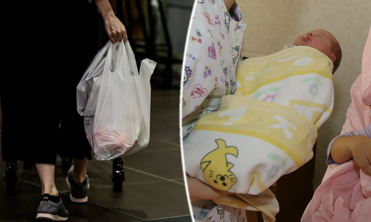 (L) A woman carrying a plastic bag. (Martin Bureau/AFP/Getty Images) -- (R) A woman holding a newborn. (Mark Ralston/AFP/Getty Images)