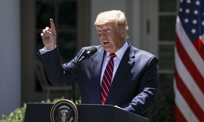President Donald Trump during a press conference in the White House Rose Garden in Washington on June 12, 2019. (Charlotte Cuthbertson/The Epoch Times)