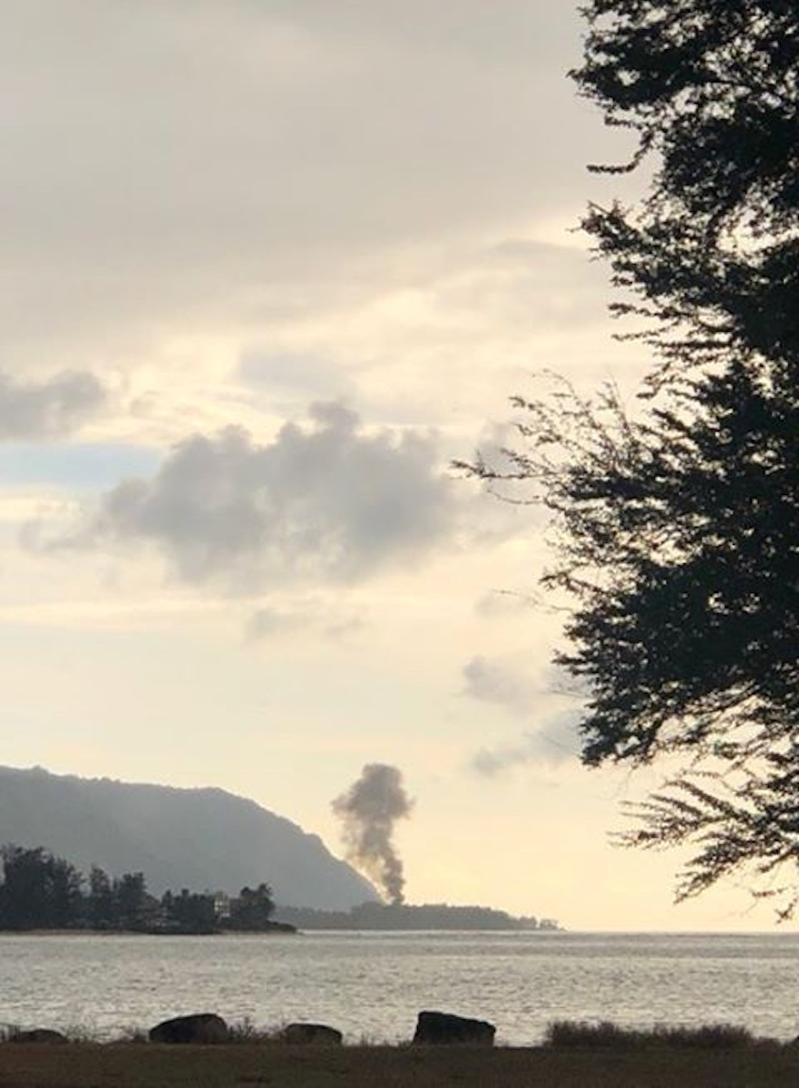 Plume of smoke rises after plane crash in Haleiwa, Hawaii