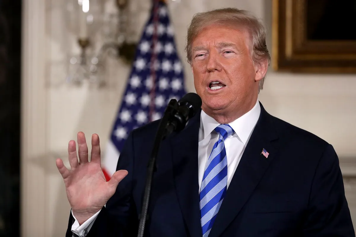 President Donald Trump announces his decision to withdraw the United States from the 2015 Iran nuclear deal in the Diplomatic Room at the White House May 8, 2018 in Washington, DC. (Chip Somodevilla/Getty Images)