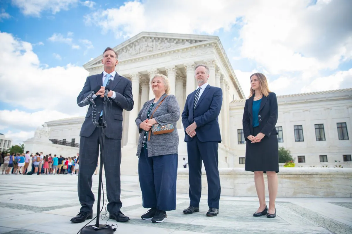 (L-R) Attorney J. David Breemer, Rose Knick, attorney Brian T. Hodges, and attorney Christiana M. Martin outside the Supreme Court building in Washington on Oct. 3, 2018. (Courtesy Pacific Legal Foundation)