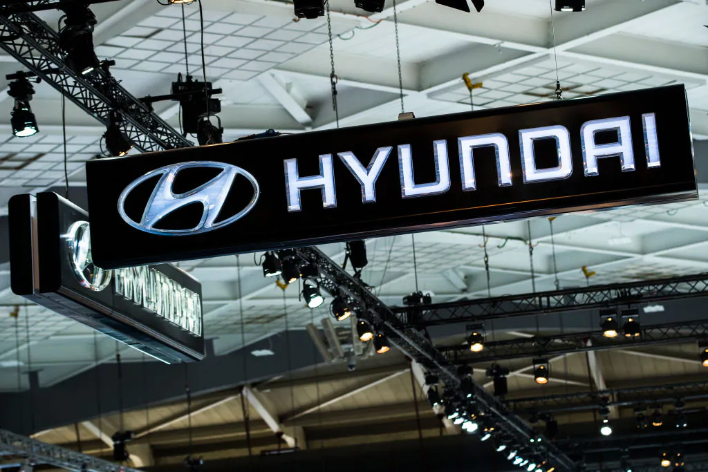 The logo of Hyundai Motor at the #WeAreMobility fair at the 97th edition of the Brussels Motor Show, in Brussels, Belgium, on Jan. 18, 2019. (Dirk Waem/AFP/Getty Images)