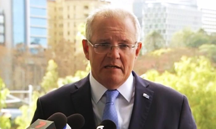 Australian Prime Minister Scott Morrison holds a press conference on June 24, 2019, in Perth, Australia. (Australian Broadcasting Corporation via AP)