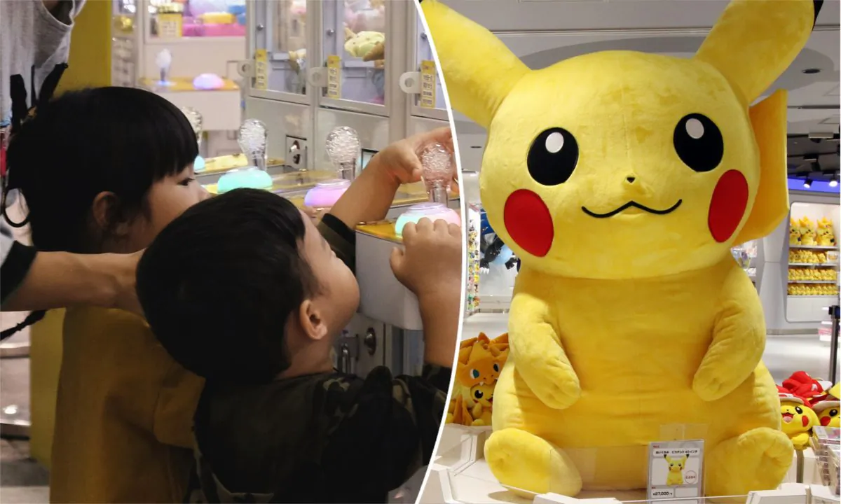 (L) Children playing a claw machine. (Sam Yeh/AFP/Getty Images)
 --(R) A large Pikachu doll. (Yoshikazu Tsuno/AFP/Getty Images)