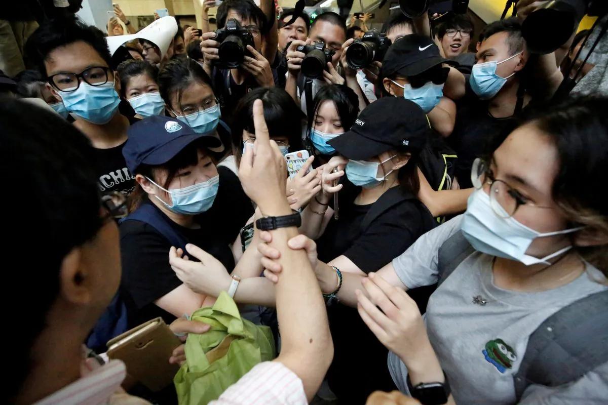 Anti-extradition bill protesters occupy the Revenue Tower in Hong Kong, China on June 24, 2019. (Ann Wang/Reuters)