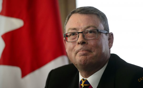 Vice Admiral Mark Norman reacts during a press conference in Ottawa on May 8, 2019. (Sean Kilpatrick/The Canadian Press)