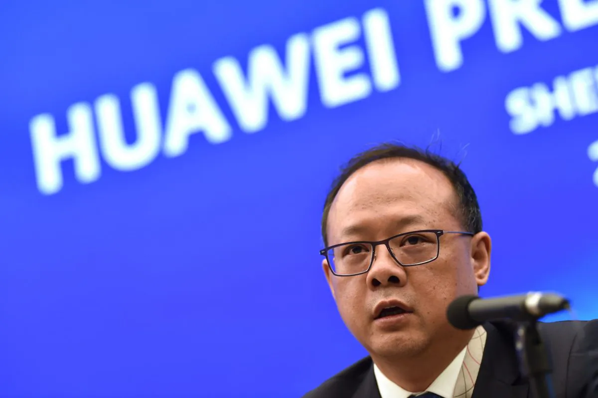 Vincent Pang, Head of Corporate Communications of Chinese tech giant Huawei speaks during a press conference at the Huawei facilities in Shenzhen, Guangdong province on May 29, 2019. (HECTOR RETAMAL/AFP/Getty Images)