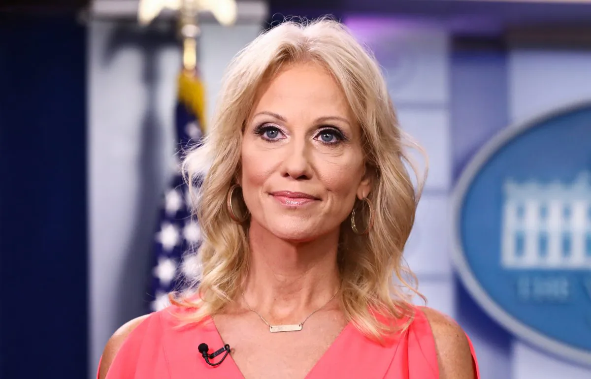 Kellyanne Conway, then-adviser to President Donald Trump, speaks to reporters in the James S. Brady press briefing room at the White House, in Washington, on Aug. 21, 2018. (Samira Bouaou/The Epoch Times)