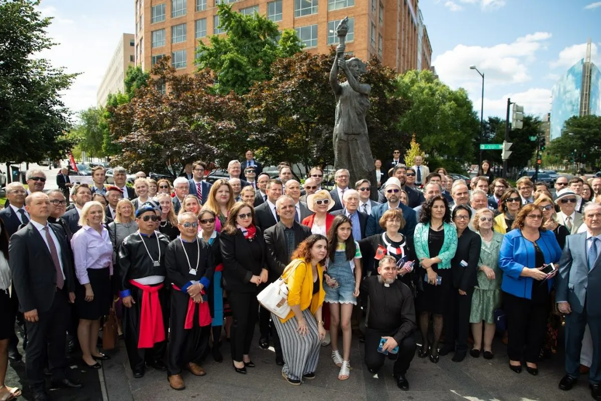 The 12th Annual Roll Call of Nations Wreath Laying Ceremony was held at the Victims of Communism Memorial in Washington on June 2019. (Lynn Lin/Epoch Times)
