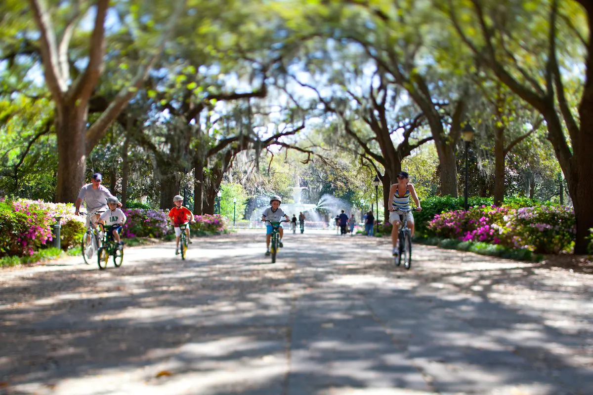 Biking in Forsyth Park. (Visit Savannah)