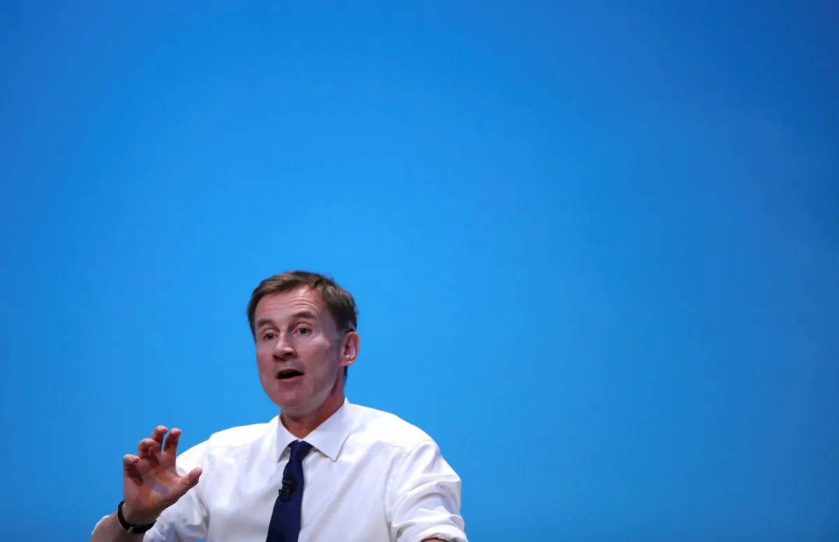 Jeremy Hunt, a leadership candidate for Britain's Conservative Party, attends a hustings event in Birmingham, Britain on June 22, 2019. (Hannah McKay/Reuters)