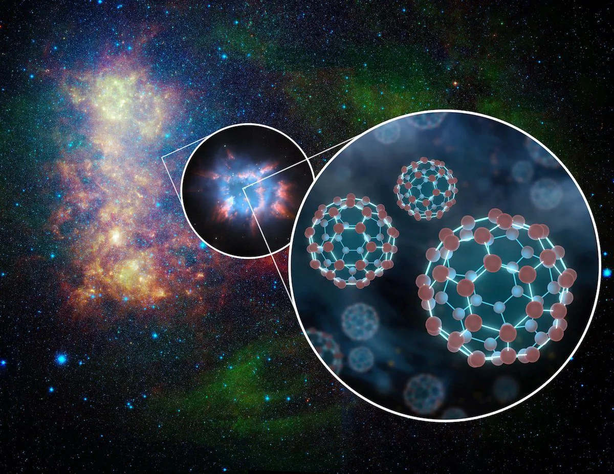 The Hubble Space Telescope has identified soccer ball-shaped molecules amid the gas and dust that fills the space beyond our solar system and between other star systems. (NASA)