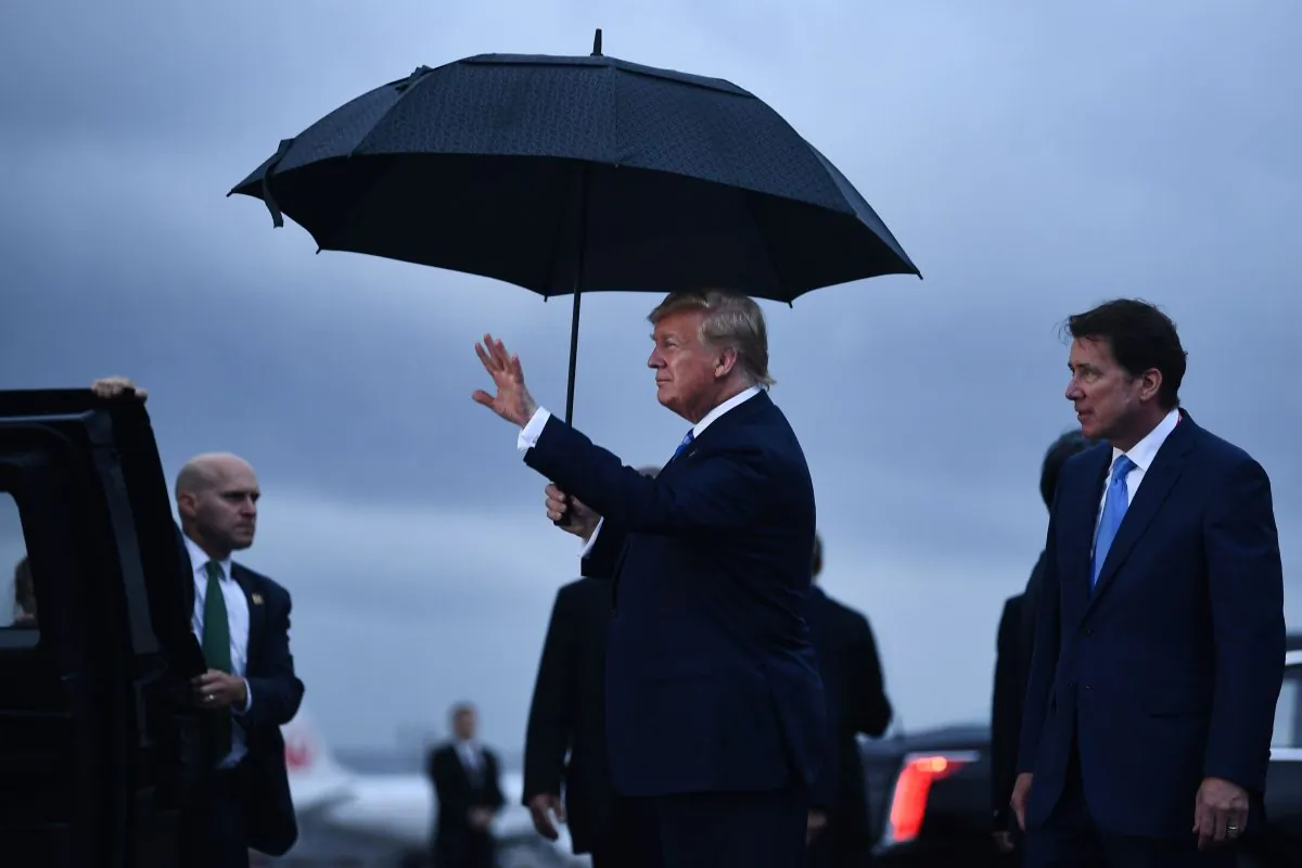 President Donald Trump arrives at Osaka International Airport in Itami, Hyogo prefecture, on June 27, 2019.  (Brendan Smialowski/AFP/Getty Images)