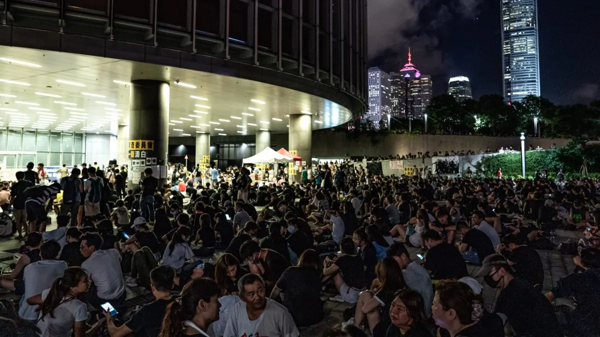 Protesters gather outside the Legislative Council in Hong Kong on June 28, 2019. (ANTHONY WALLACE/AFP/Getty Images)