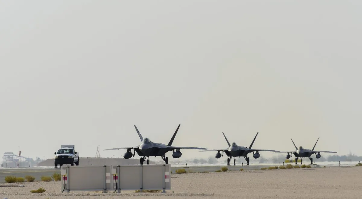 U.S. Air Force F-22 Raptors arrive at Al Udeid Air Base, Qatar, on June 27, 2019. (U.S. Air Force/Tech. Sgt. Nichelle Anderson)