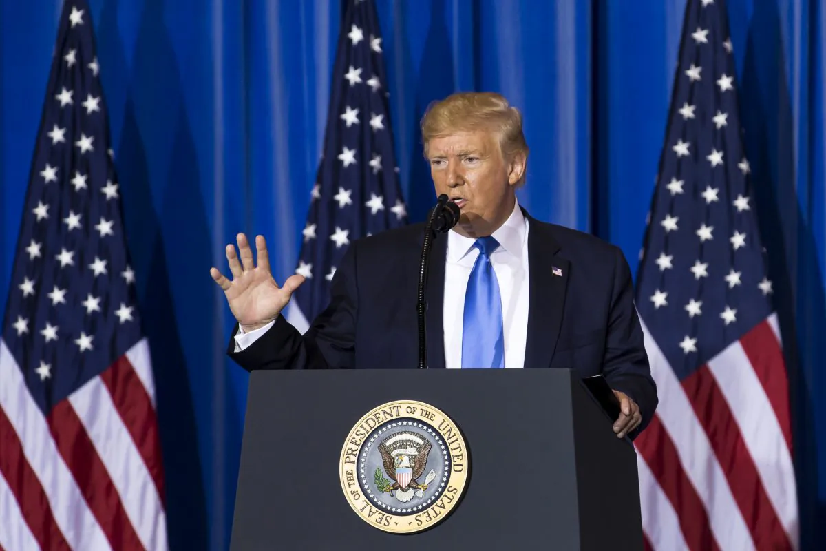 President Donald Trump speaks during a press conference after the G-20 Summit on June 29, 2019 in Osaka, Japan. Trump and Chinese President Xi Jinping agreed to resume trade negotiations on Saturday during their meeting in Osaka at the annual Group of 20 summit, in an attempt to resolve a trade deal between the world's two largest economies. ( Tomohiro Ohsumi/Getty Images)