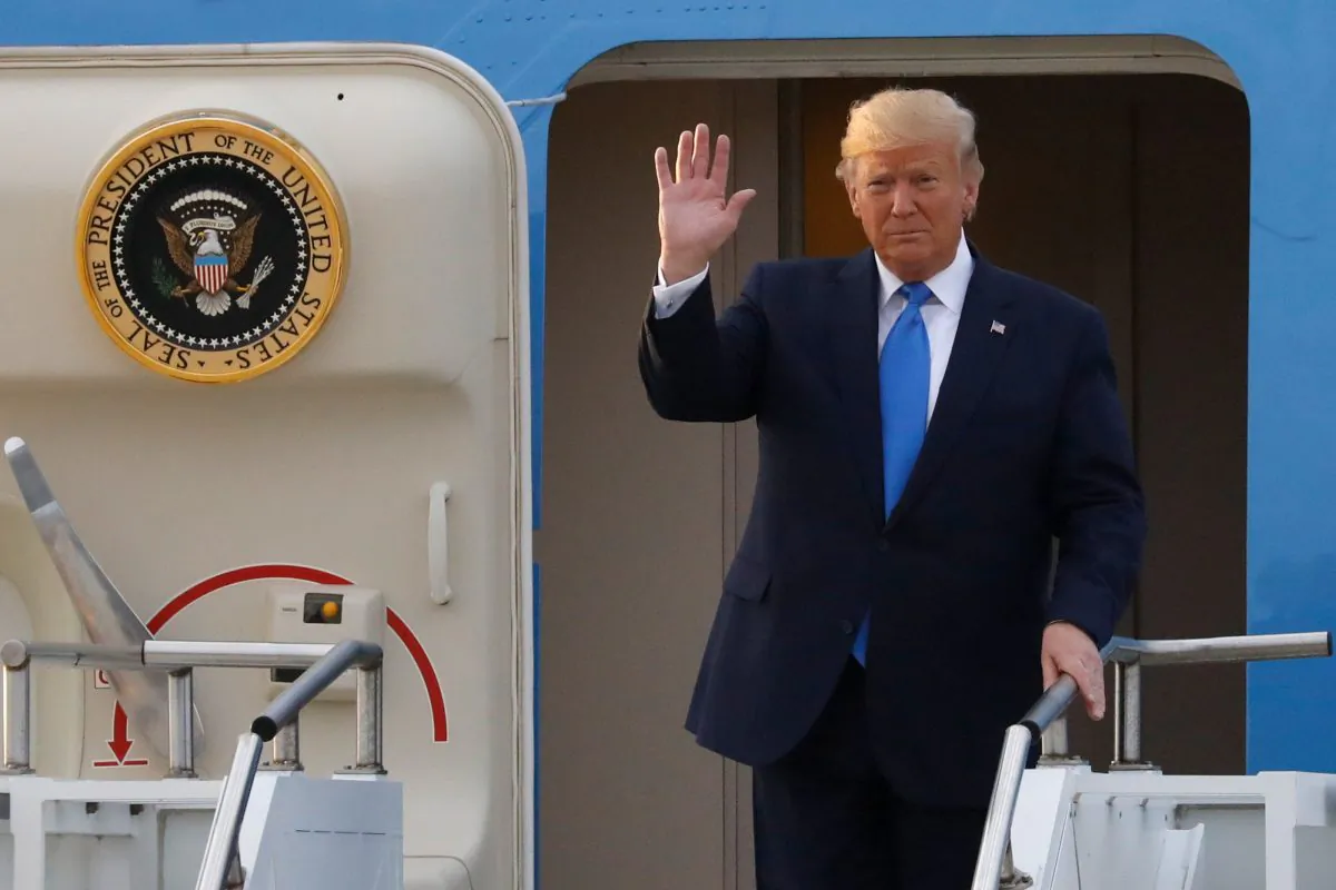 President Donald Trump arrives at Osan Air Base in Pyeongtaek on June 29, 2019. (KIM HONG-JI/AFP/Getty Images)