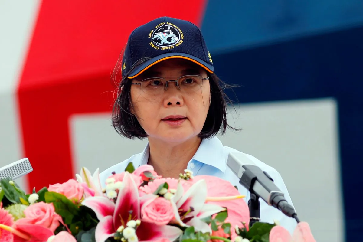 Taiwan President Tsai Ing-wen speaks at Taipei Port in New Taipei City, Taiwan, on May 4, 2019. (Tyrone Siu/Reuters)