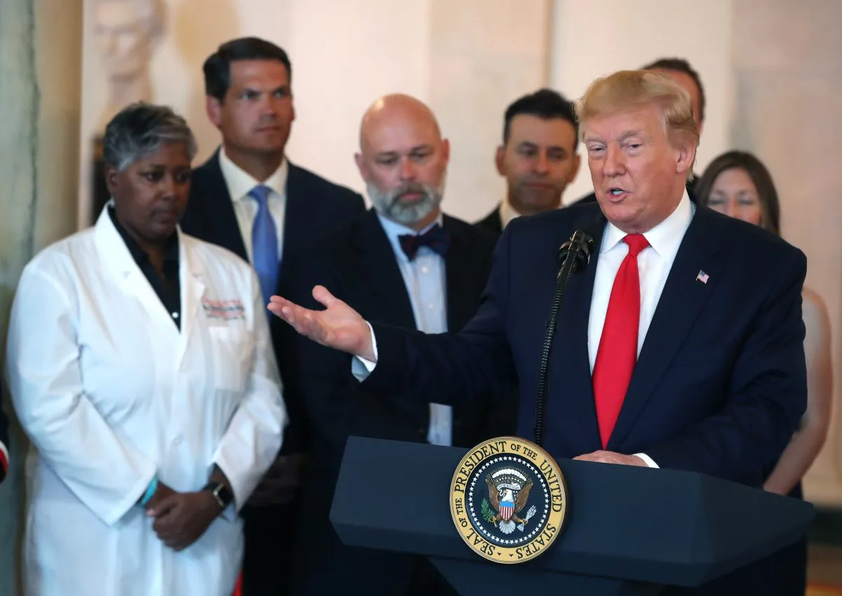 President Donald Trump speaks before signing an executive order intended to improve quality and price transparency in healthcare during an event in the Grand Foyer of the White House on June 24, 2019. (Mark Wilson/Getty Images)