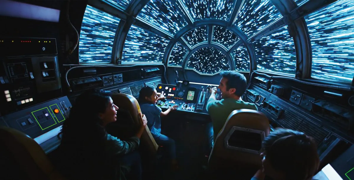 Inside Millennium Falcon: Smugglers Run, guests take the controls aboard the fastest ship in the galaxy. (Disney Parks)