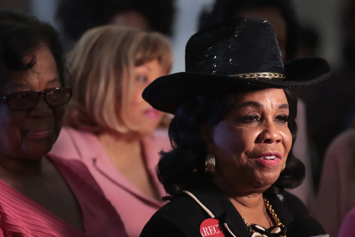 Rep. Frederica Wilson (D-Fla.) greets guests at a prayer vigil she was hosting at the Greater Historic Bethel AME Church before the start of President Donald Trump's first State of the Union address in Miami, on Jan. 30, 2018. (Scott Olson/Getty Images)