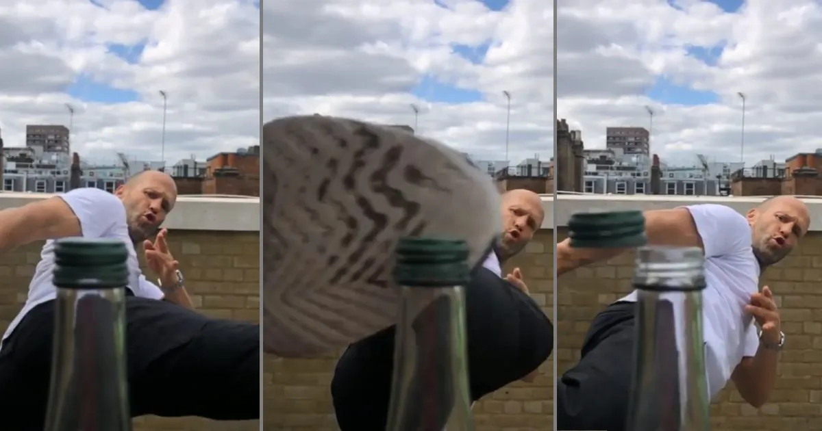 British Actor Jason Statham performs the Bottle Cap Challenge on July 2, 2019. (Courtesy of Jason Statham/Instagram)
