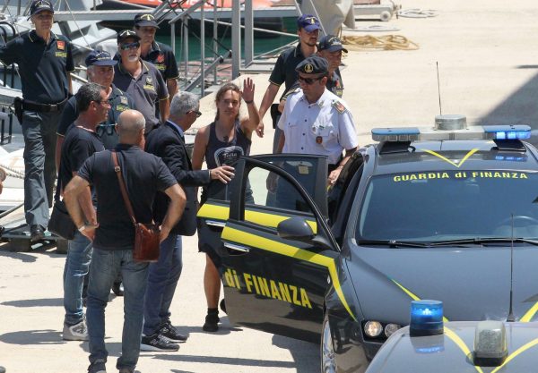 captain Carola arrives in the Sicilian port of Porto Empedocle