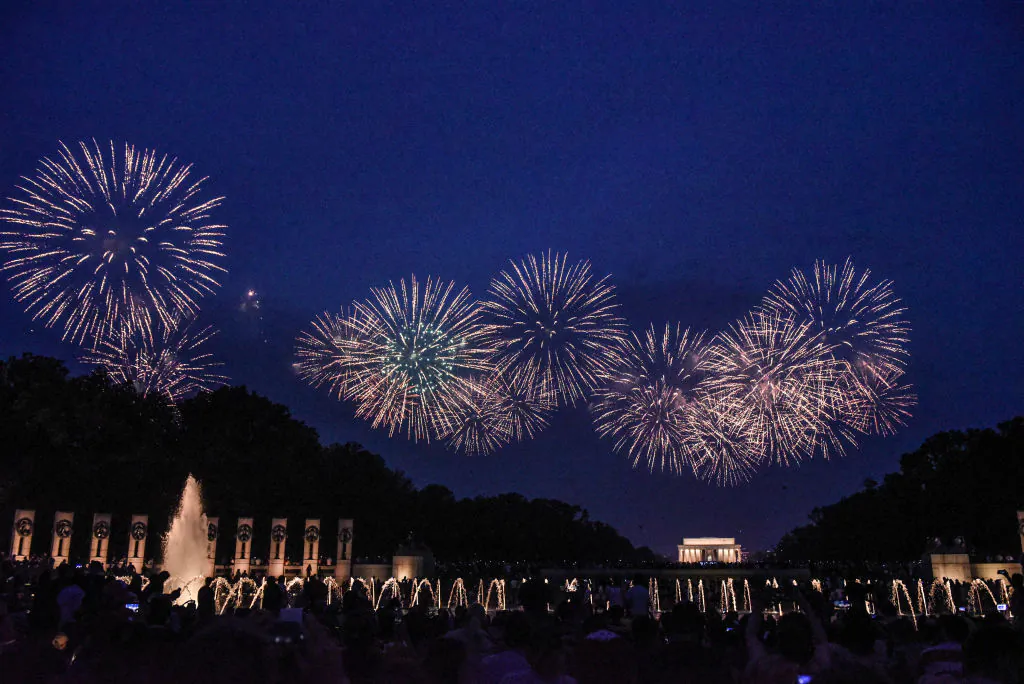 People watch the fireworks display on the National Mall during Fourth of July festivities in Washington, D.C. on July 4, 2019. (Stephanie Keith/Getty Images)