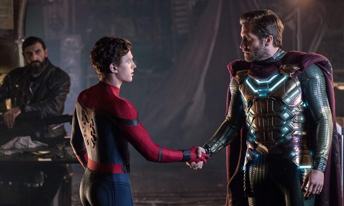 Tom Holland (L) and Jake Gyllenhaal in Columbia Pictures’ “Spider-Man: Far From Home.” (Sony Pictures)
