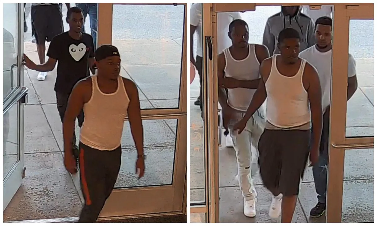 Some of the suspects of a July 1, 2019, "flash mob" theft in Pleasant Prairie, Wisconsin, entering the mall. (Pleasant Prairie Police Department)