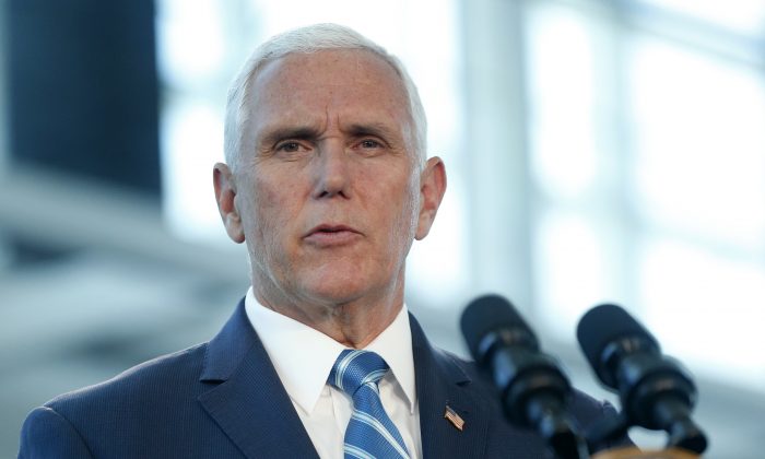 US Vice President Mike Pence addresses media and guests at a press conference at the Port of Miami in Miami, Florida on June 18, 2019. (RHONA WISE/AFP/Getty Images)