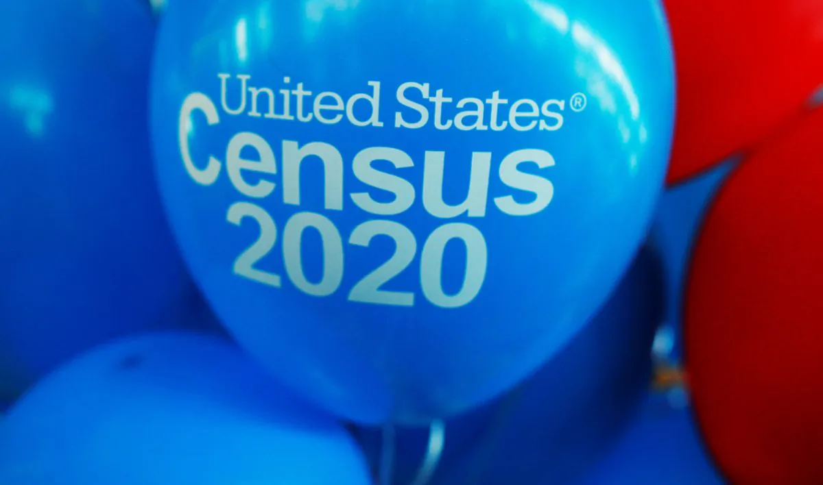 Balloons at an event to mark the one-year-out launch of the 2020 Census efforts in Boston, Mass., on April 1, 2019. (Brian Snyder/Reuters)