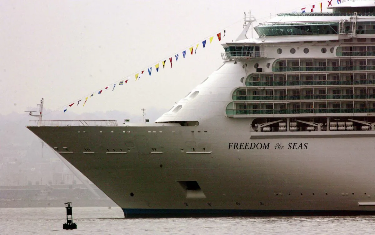 Freedom of the Seas sits off the shores of Bayonne, New Jersey, in New York Harbor on May 12, 2006. (Don Emmert/AFP/Getty Images)