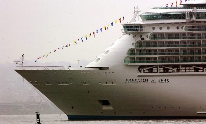 Freedom of the Seas sits off the shores of Bayonne, New Jersey, in New York Harbor on May 12, 2006. (Don Emmert/AFP/Getty Images)