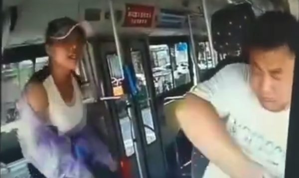 Woman bus driver kick