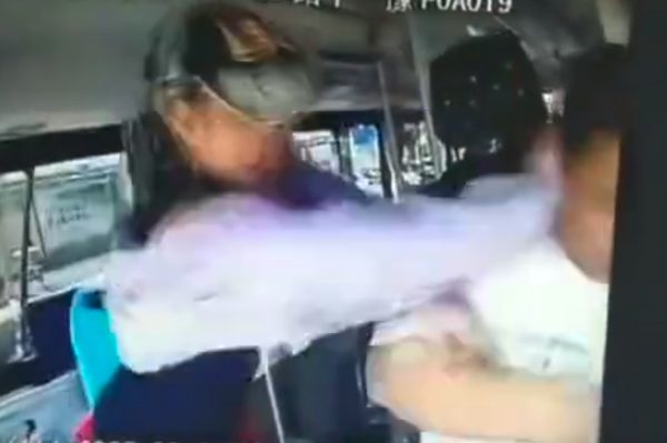 Woman bus driver kick