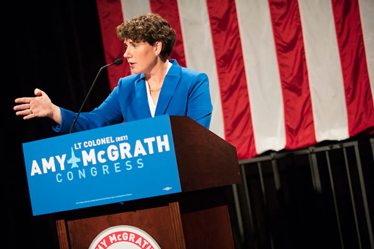 Democratic nominee Amy McGrath concedes the election for Kentuckys 6th congressional district to Republican incumbent Andy Barr at the Eastern Kentucky University's Center for the Arts in Richmond, KY on Nov. 6, 2018. (Philip Scott Andrews for The Washington Post via Getty Images)