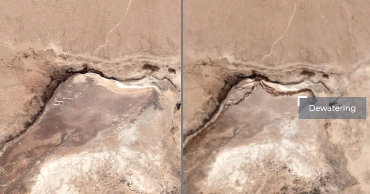 A surface rupture appears near Ridgecrest, Calif., on July 6, 2019. (Planet Labs/Twitter)