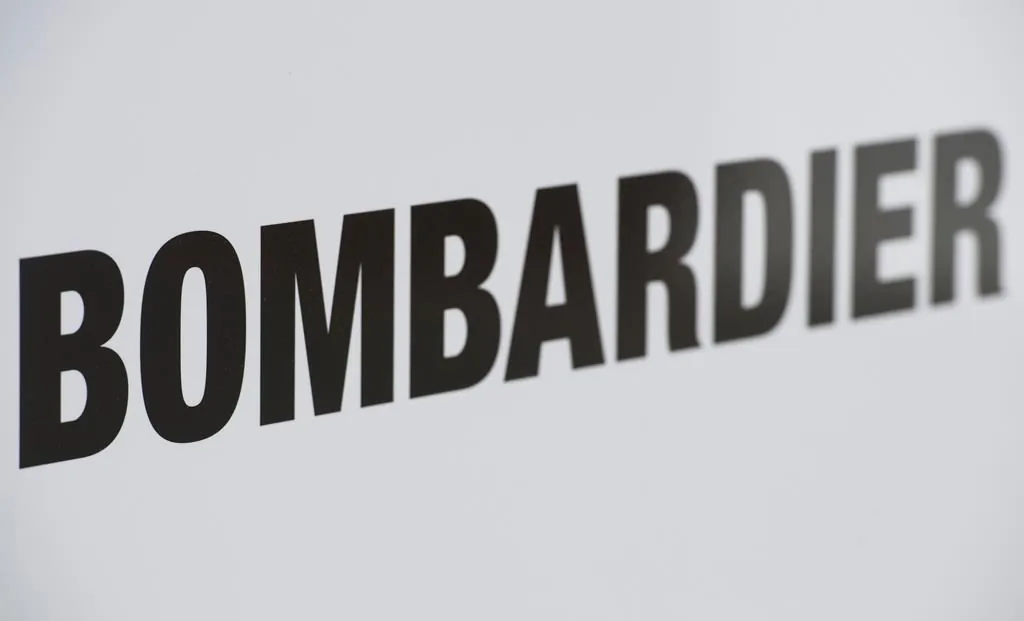 A Bombardier logo is shown at a Bombardier assembly plant in Mirabel, QB. on October 26, 2018. (Graham Hughes/The Canadian Press)