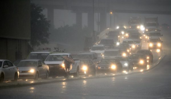 Traffic backs up as rain come down