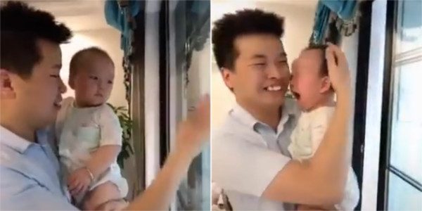 Parents trick baby cry entertainment
