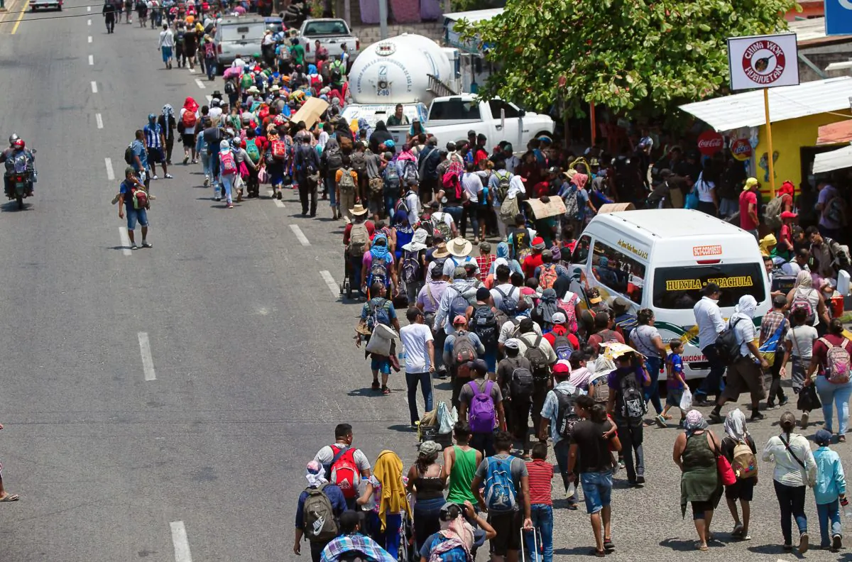 Central American migrants heading in a caravan to the US arrive in Huehuetan, Chiapas state, Mexico, on April 15, 2019. (Pep Companys/AFP/Getty Images)